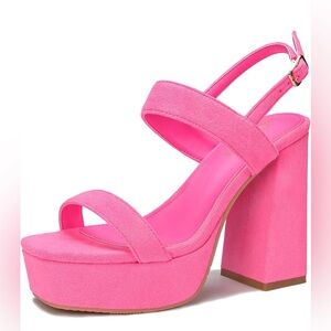 Syztsho Pink Platform block heel strappy shoes